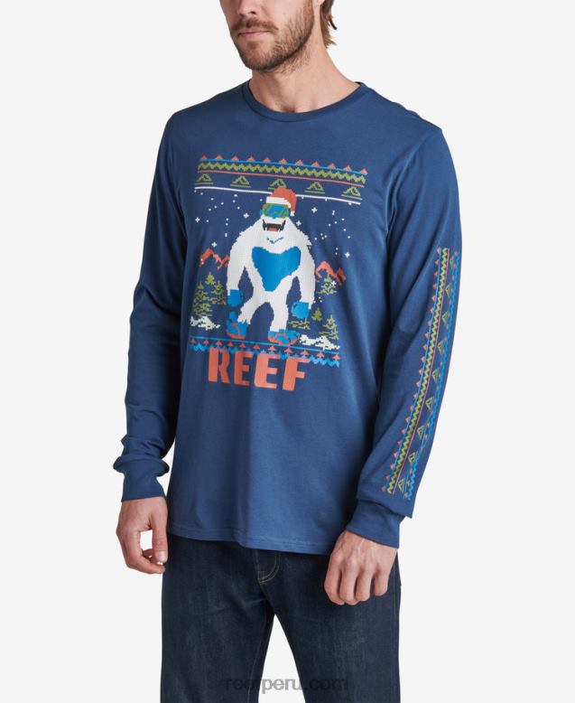 camiseta_de_manga_larga_con_animal_fiestero_insignias_azules_0rzl2595_hombres_reef.jpg camiseta de manga larga con animal fiestero insignias azules 0RZL2595 hombres Reef - Image 1